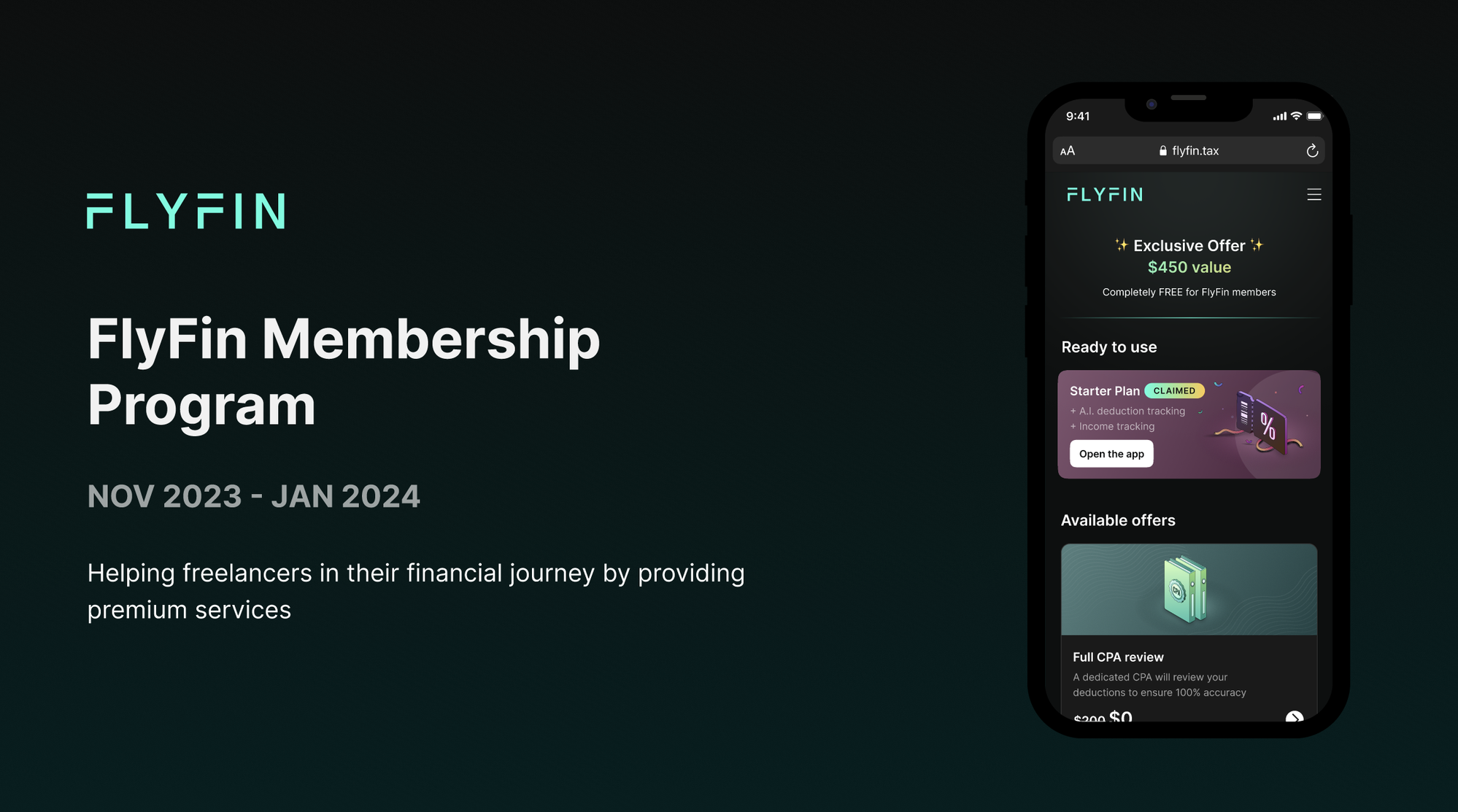 FlyFin membership program app screen