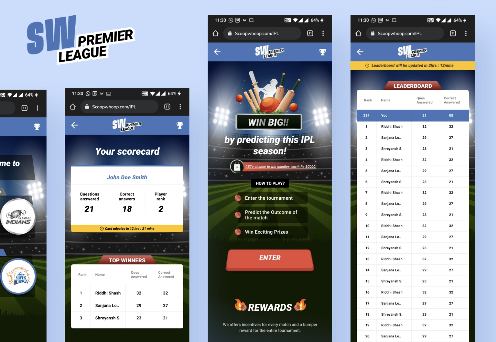 SW Premier League prediction game screens
